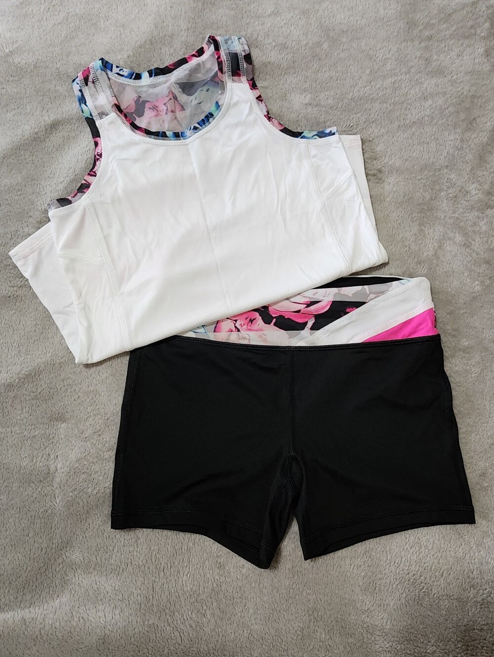 Floral Athletic Activewear Set | Tank Top & Shorts | Athletic Works | L/G 10-12